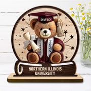 Celebrate Your Achievements Wooden Graduate Teddy Bear Plaque - Personalized Custom 2-Layer Wood Plaque With Flat Base - GRAD018_WPLA