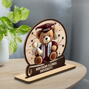 Celebrate Your Achievements Wooden Graduate Teddy Bear Plaque - Personalized Custom 2-Layer Wood Plaque With Flat Base - GRAD018_WPLA