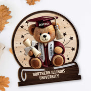 Celebrate Your Achievements Wooden Graduate Teddy Bear Plaque - Personalized Custom 2-Layer Wood Plaque With Flat Base - GRAD018_WPLA