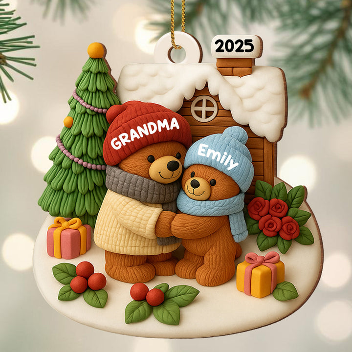 Celebrate A Special Bond With Bears And Christmas Decor - Personalized Custom Wood Ornament, Custom Shaped - GRM083_WDO