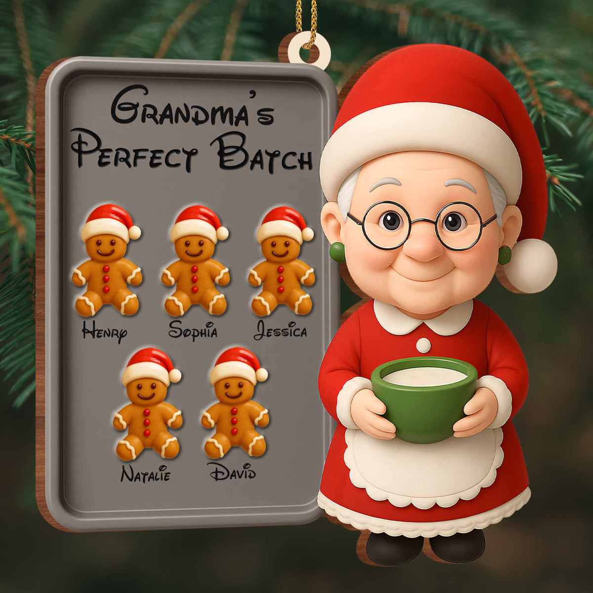 Celebrate Festive Season With Grandma And Gingerbread Cookies - Personalized Custom Wood Ornament, Custom Shaped - GRM104_WDO
