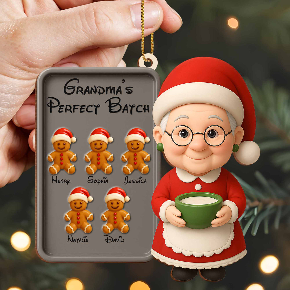 Celebrate Festive Season With Grandma And Gingerbread Cookies - Personalized Custom Wood Ornament, Custom Shaped - GRM104_WDO