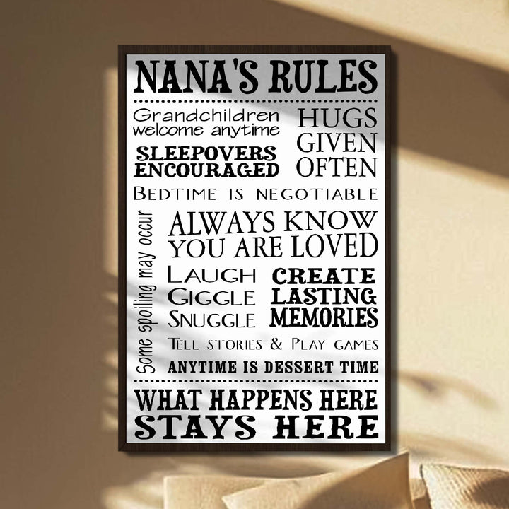 Nana's Rules Grandchildren Welcome Anytime Hugs Given Often Typography Poster - Personalized Custom Vertical Poster - GRM130_VPOS