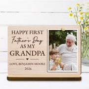 Happy First Father's Day As My Grandpa Custom Photo Plaque - Personalized Custom 2-Layer Wood Plaque With Flat Base - GRP054_WPLA