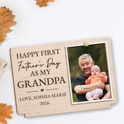Happy First Father's Day As My Grandpa Custom Photo Plaque - Personalized Custom 2-Layer Wood Plaque With Flat Base - GRP054_WPLA
