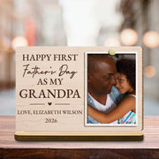 Happy First Father's Day As My Grandpa Custom Photo Plaque - Personalized Custom 2-Layer Wood Plaque With Flat Base - GRP054_WPLA