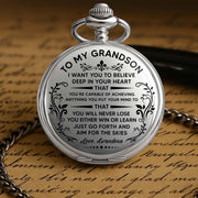 To My Grandson, Believe In Yourself With Elegant Flourishes - Personalized Silver Plated Pocket Watch - GSN001_SWATCH