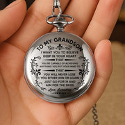 To My Grandson, Believe In Yourself With Elegant Flourishes - Personalized Silver Plated Pocket Watch - GSN001_SWATCH