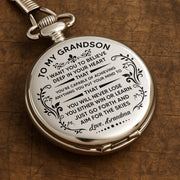 To My Grandson, Believe In Yourself With Elegant Flourishes - Personalized Silver Plated Pocket Watch - GSN001_SWATCH