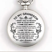 To My Grandson, Believe In Yourself With Elegant Flourishes - Personalized Silver Plated Pocket Watch - GSN001_SWATCH