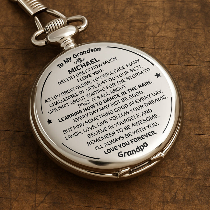 To My Grandson Never Forget How Much I Love You - Personalized Silver Plated Pocket Watch - GSN009_SWATCH