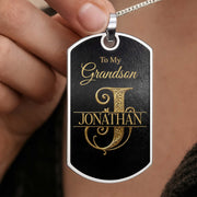 To My Grandson Custom Split Initial Monogram Name - Personalized Custom Dog Tag Necklace - GSN070_DTNECK