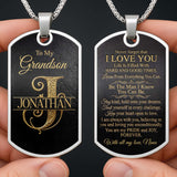 To My Grandson Custom Split Initial Monogram Name - Personalized Custom Dog Tag Necklace - GSN070_DTNECK