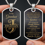 To My Grandson Initial Name Scrollwork Design - Personalized Custom Dog Tag Necklace - GSN091_DTNECK