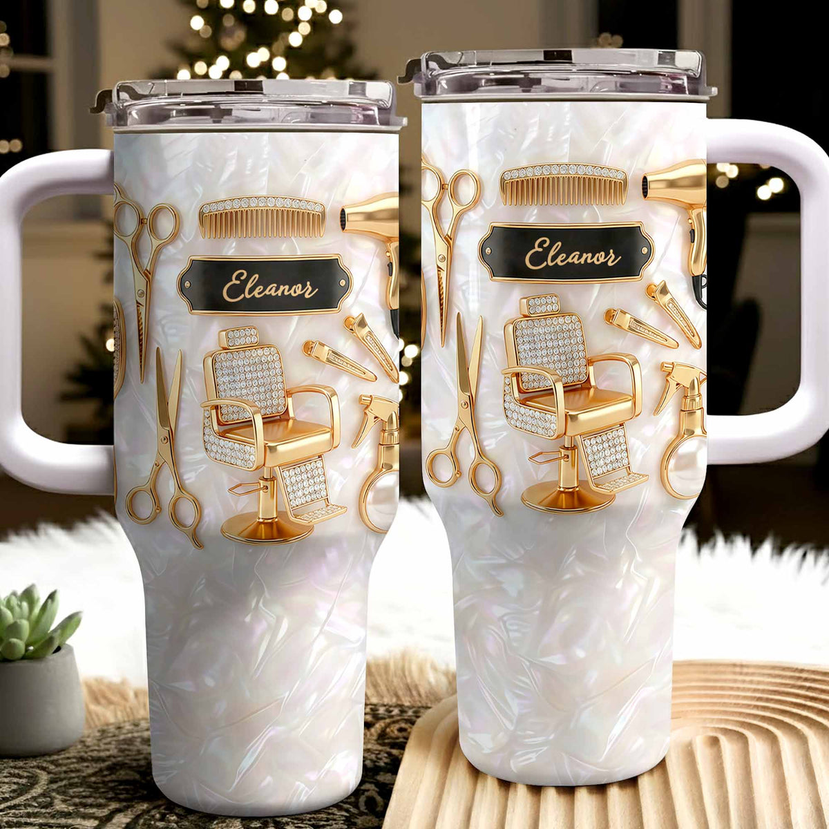 A Master Of Style Hairdresser Salon Tools Mother Of Pearl Mosaic - Personalized 40oz Tumbler With Straw - HAIR027_TBS