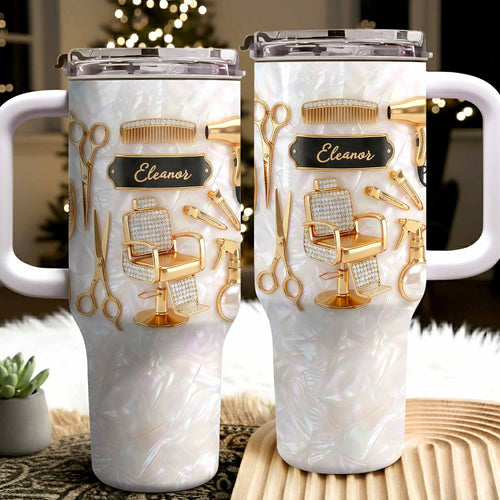 A Master Of Style Hairdresser Salon Tools Mother Of Pearl Mosaic - Personalized 40oz Tumbler With Straw - HAIR027_TBS