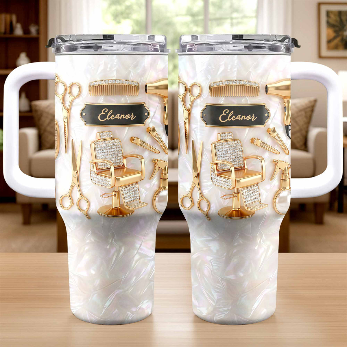 A Master Of Style Hairdresser Salon Tools Mother Of Pearl Mosaic - Personalized 40oz Tumbler With Straw - HAIR027_TBS