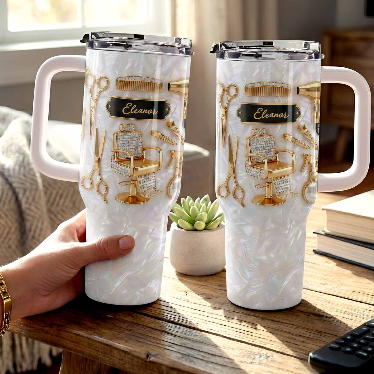 A Master Of Style Hairdresser Salon Tools Mother Of Pearl Mosaic - Personalized 40oz Tumbler With Straw - HAIR027_TBS