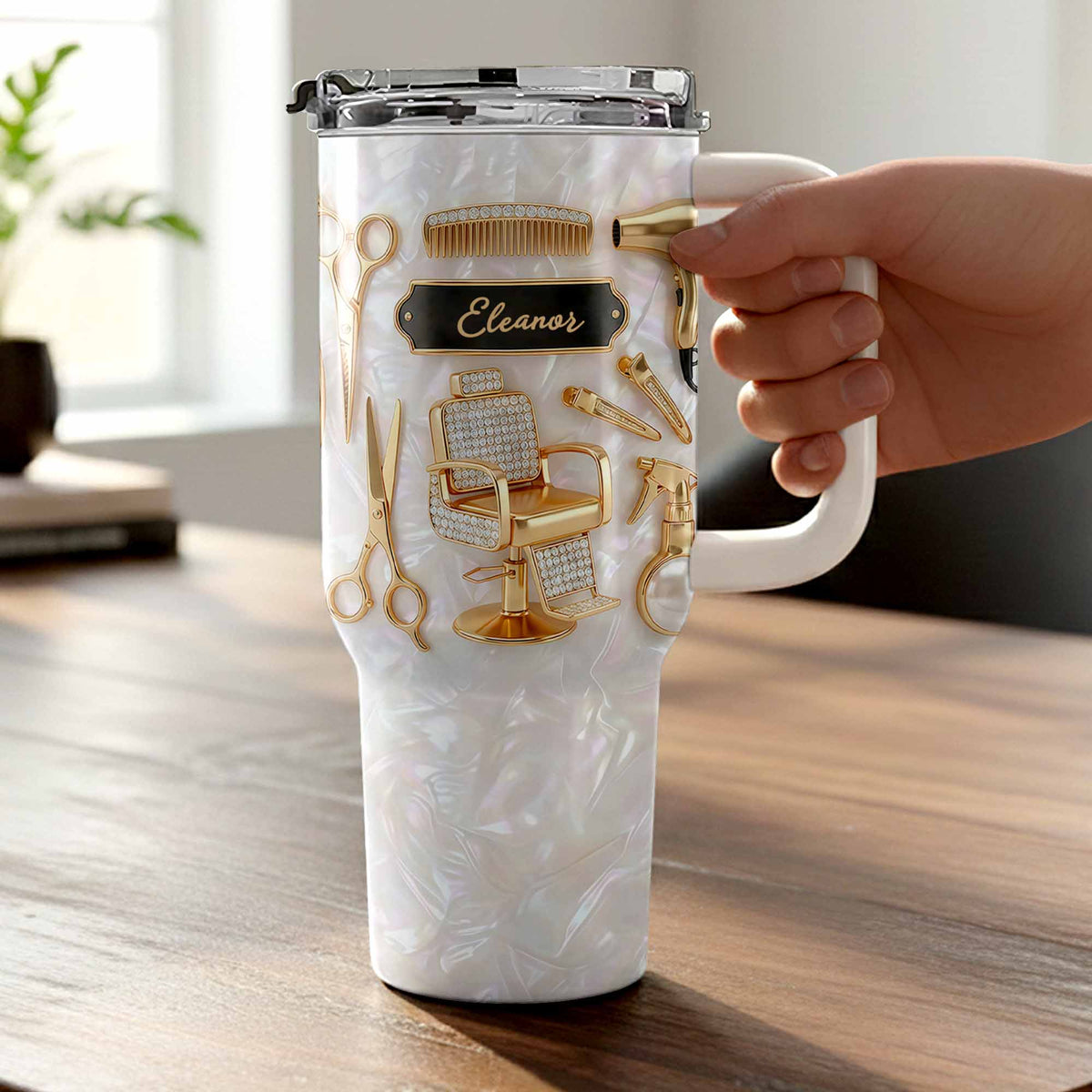 A Master Of Style Hairdresser Salon Tools Mother Of Pearl Mosaic - Personalized 40oz Tumbler With Straw - HAIR027_TBS
