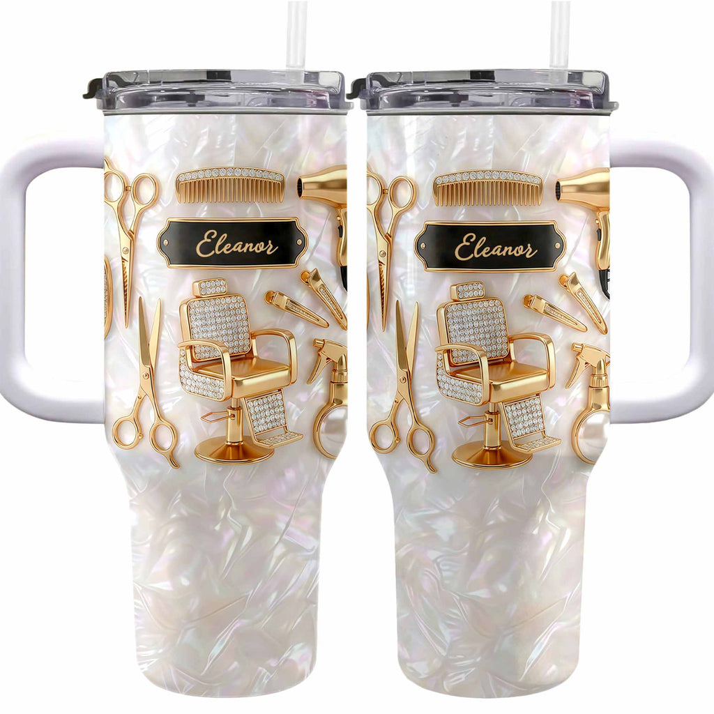 A Master Of Style Hairdresser Salon Tools Mother Of Pearl Mosaic - Personalized 40oz Tumbler With Straw - HAIR027_TBS