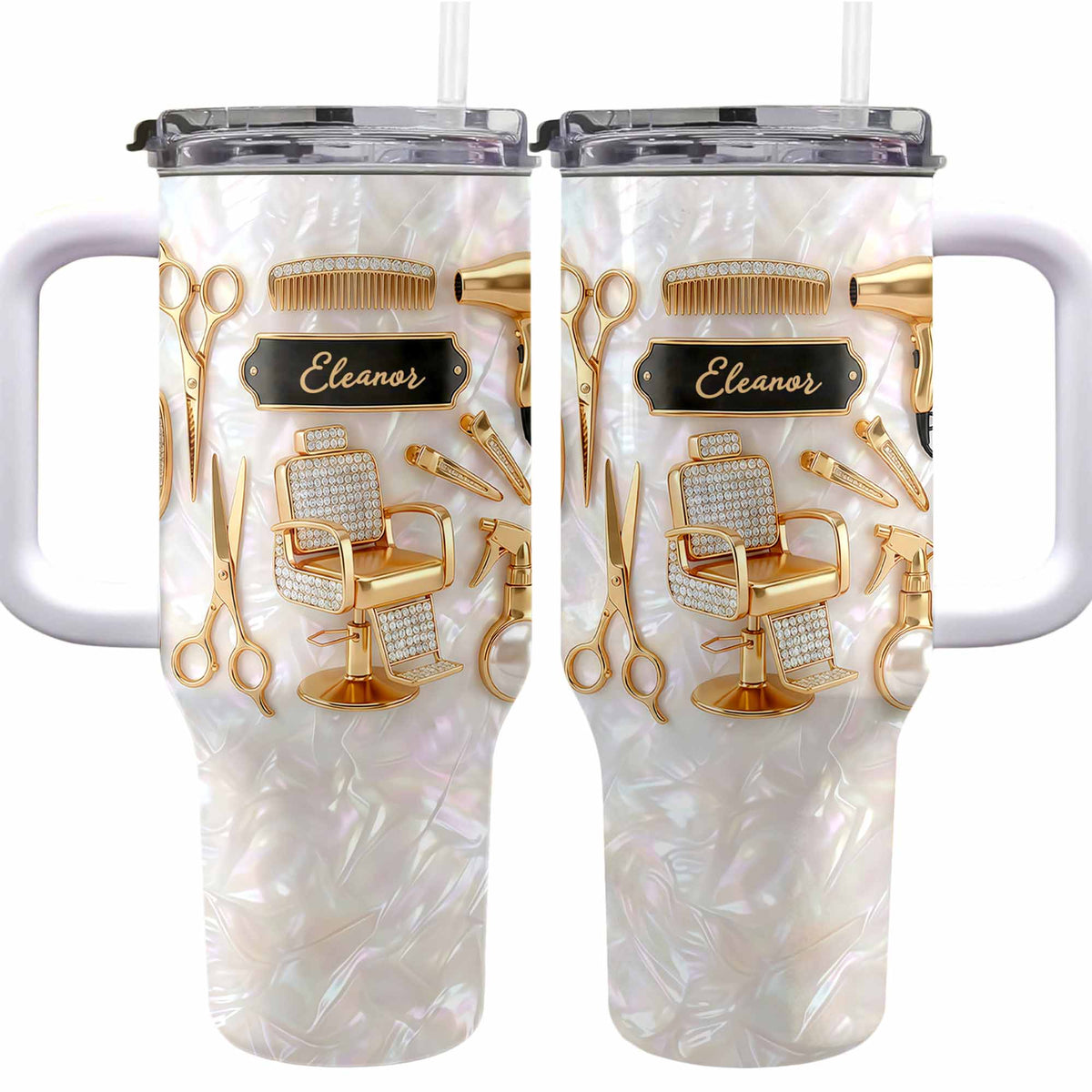 A Master Of Style Hairdresser Salon Tools Mother Of Pearl Mosaic - Personalized 40oz Tumbler With Straw - HAIR027_TBS