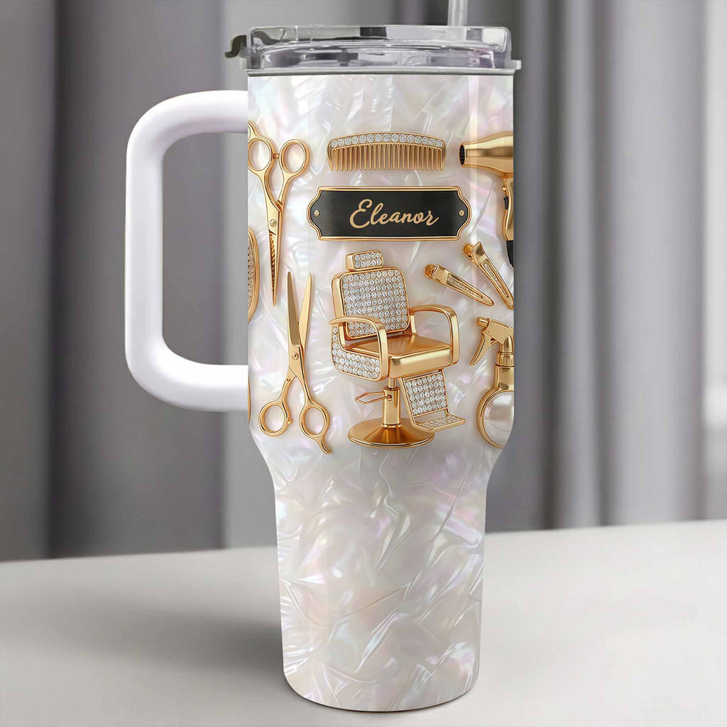 A Master Of Style Hairdresser Salon Tools Mother Of Pearl Mosaic - Personalized 40oz Tumbler With Straw - HAIR027_TBS