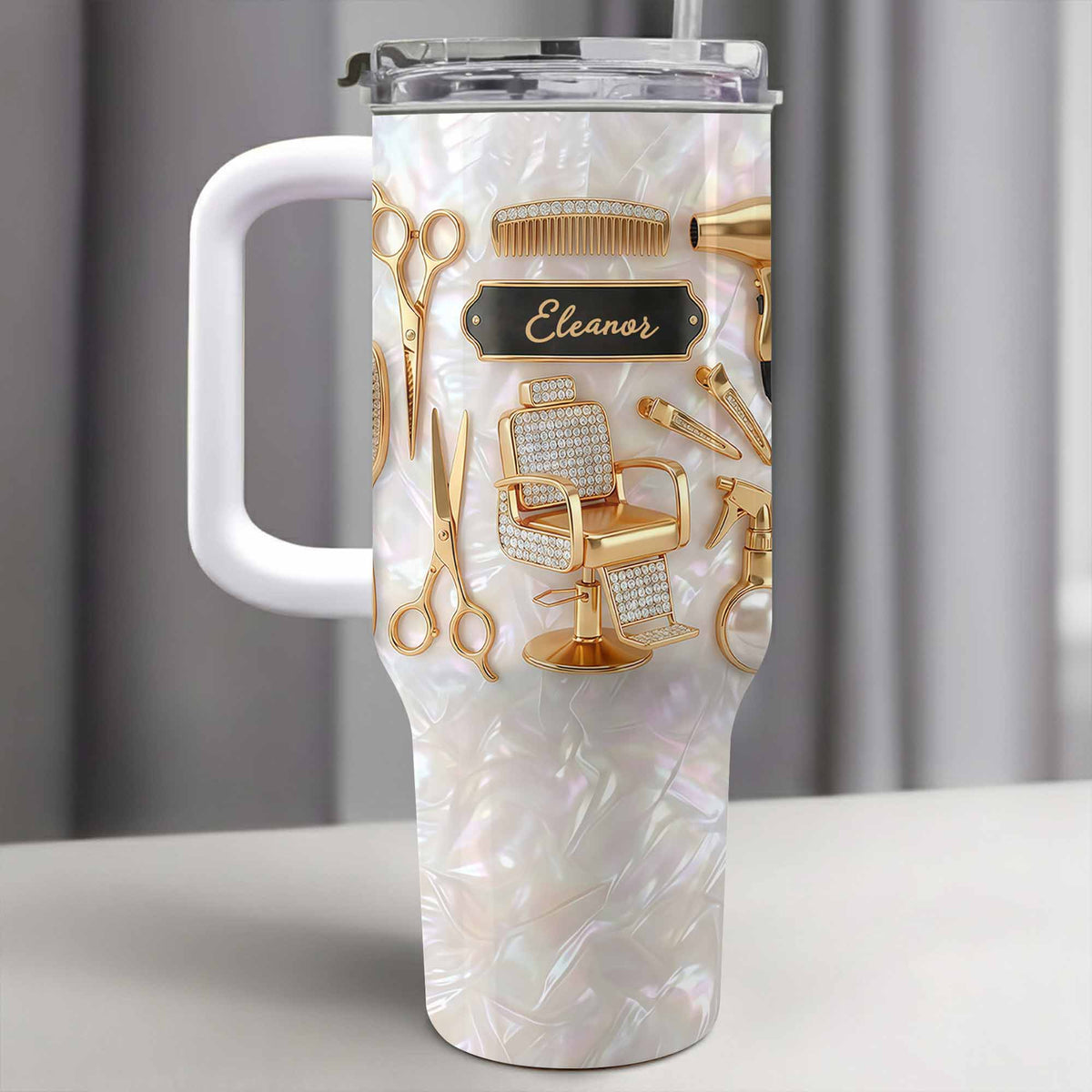A Master Of Style Hairdresser Salon Tools Mother Of Pearl Mosaic - Personalized 40oz Tumbler With Straw - HAIR027_TBS
