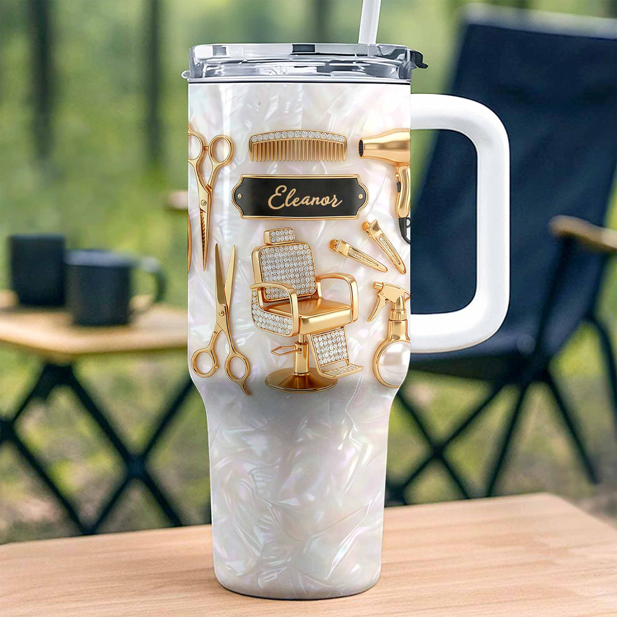 A Master Of Style Hairdresser Salon Tools Mother Of Pearl Mosaic - Personalized 40oz Tumbler With Straw - HAIR027_TBS