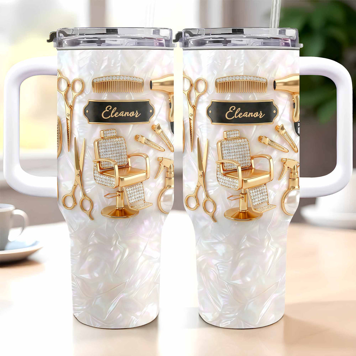 A Master Of Style Hairdresser Salon Tools Mother Of Pearl Mosaic - Personalized 40oz Tumbler With Straw - HAIR027_TBS