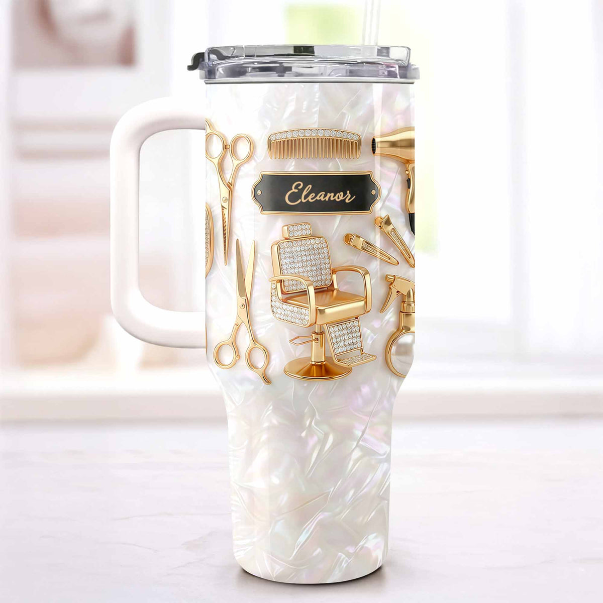 A Master Of Style Hairdresser Salon Tools Mother Of Pearl Mosaic - Personalized 40oz Tumbler With Straw - HAIR027_TBS