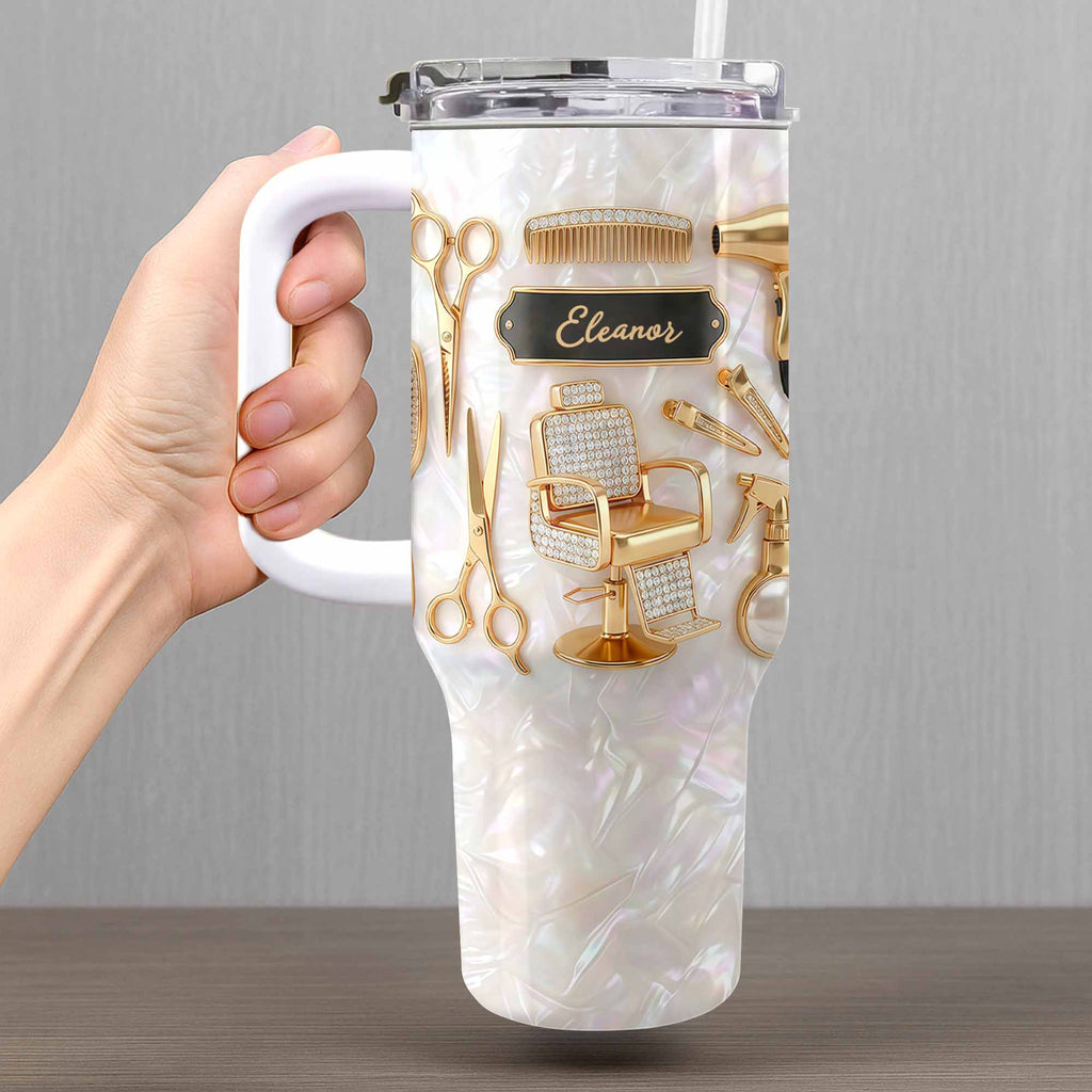 A Master Of Style Hairdresser Salon Tools Mother Of Pearl Mosaic - Personalized 40oz Tumbler With Straw - HAIR027_TBS