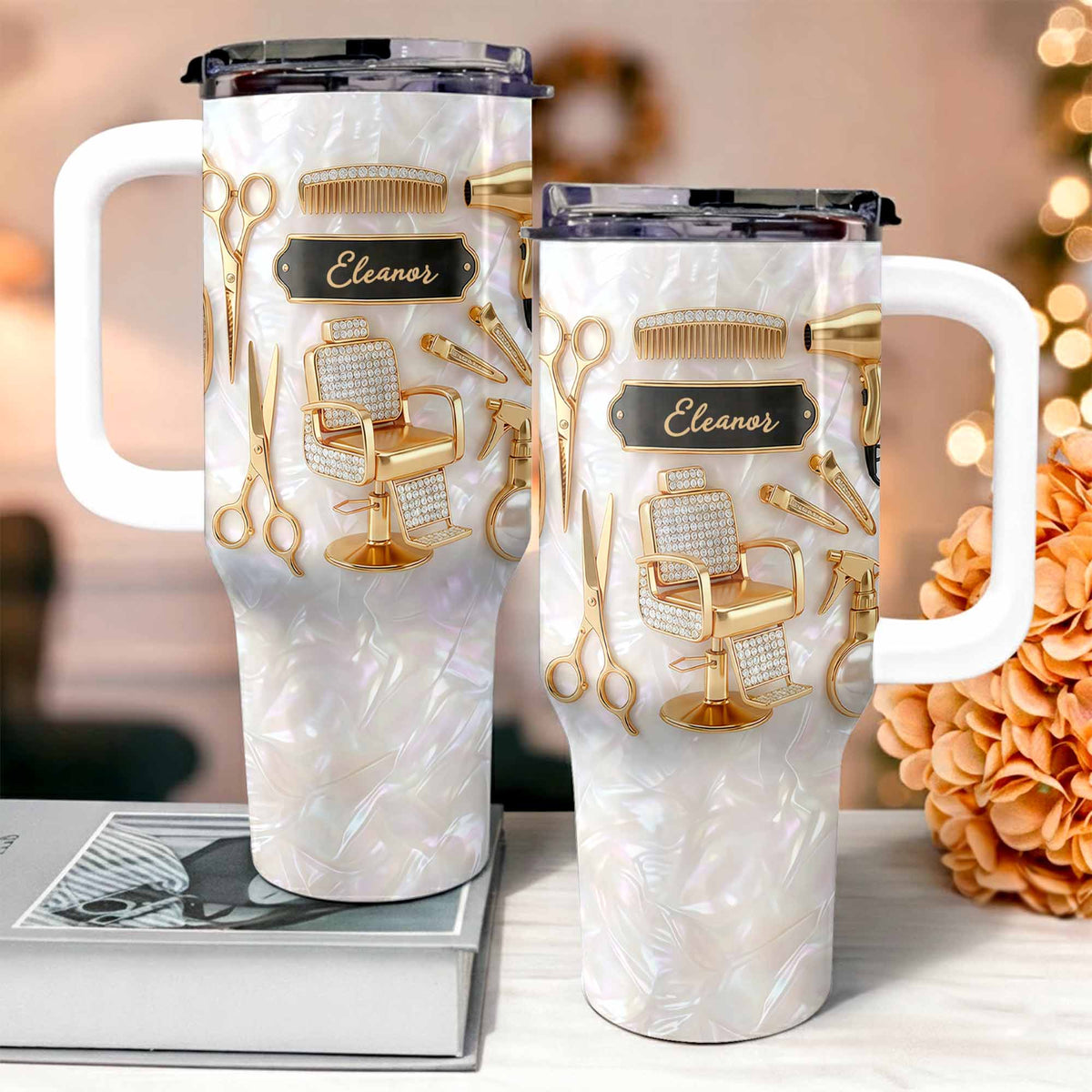 A Master Of Style Hairdresser Salon Tools Mother Of Pearl Mosaic - Personalized 40oz Tumbler With Straw - HAIR027_TBS