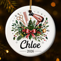 A Talented Hair Stylist Hair Dryer And Scissors Christmas Floral - Personalized Custom Ceramic Ornament With Round Shape - HAIR164_RCE