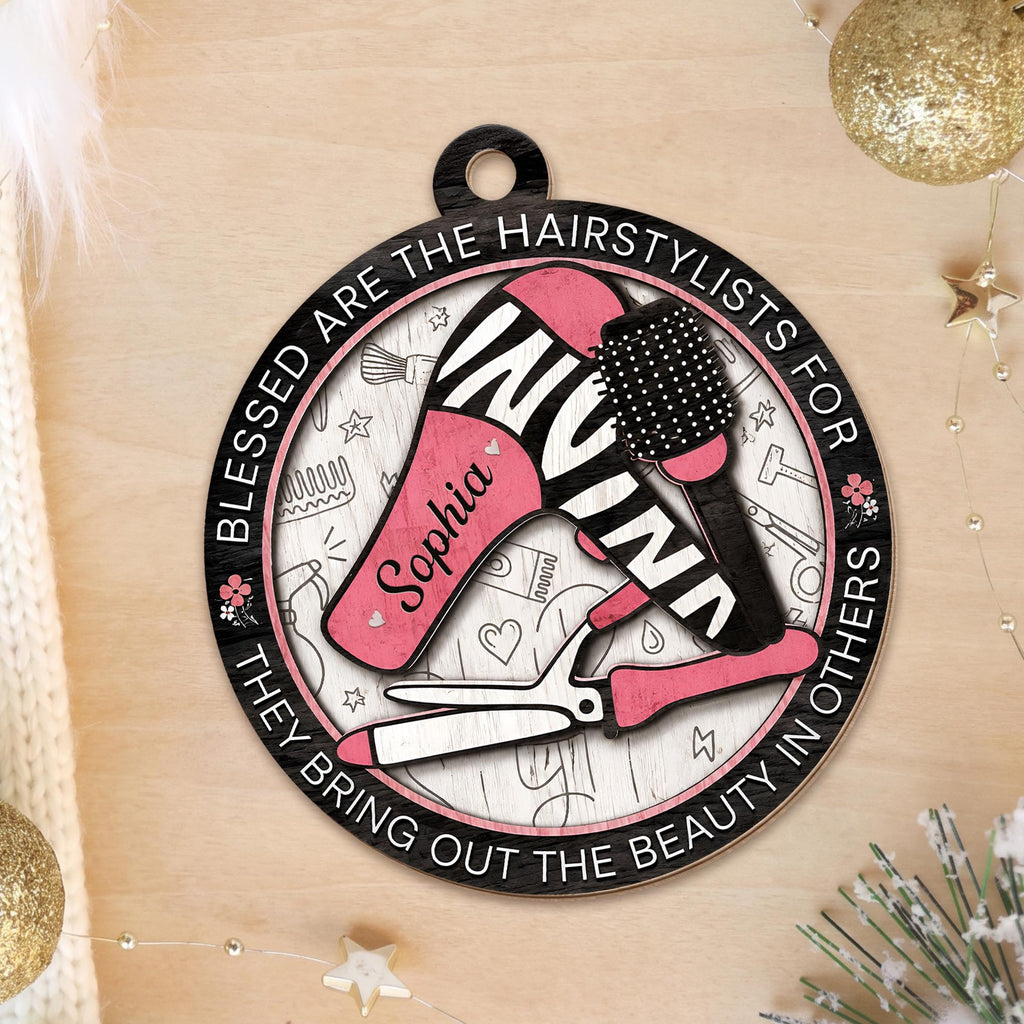 Blessed Are The Hairstylists With Hair Dryer And Salon Tools Design - Personalized Custom Wood Ornament, Custom Shaped - HAIR167_WDO