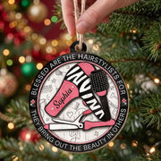Blessed Are The Hairstylists With Hair Dryer And Salon Tools Design - Personalized Custom Wood Ornament, Custom Shaped - HAIR167_WDO