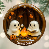 Cozy Halloween Campfire Scene With Ghosts And Pumpkin - Personalized Custom Wood Ornament, Custom Shaped - HALW029_WDO