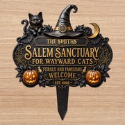 Salem Sanctuary For Wayward Cats Black Cat Pumpkin Witch Hat - Personalized Metal Garden Stake - HALW111_MEGSTA
