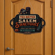 Salem Sanctuary For Wayward Cats With Witch Cat And Pumpkin - Personalized Custom Shaped Wood Sign - HALW146_WSIGN