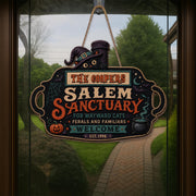 Salem Sanctuary For Wayward Cats With Witch Cat And Pumpkin - Personalized Custom Shaped Wood Sign - HALW146_WSIGN
