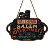 Salem Sanctuary For Wayward Cats With Witch Cat And Pumpkin - Personalized Custom Shaped Wood Sign - HALW146_WSIGN