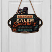 Salem Sanctuary For Wayward Cats With Witch Cat And Pumpkin - Personalized Custom Shaped Wood Sign - HALW146_WSIGN