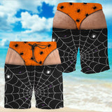 Spooky Vibes Creepy Spiders And Webs Funny Illusion Design - Personalized Men's Beach Shorts - HALW166_MEBES