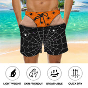 Spooky Vibes Creepy Spiders And Webs Funny Illusion Design - Personalized Men's Beach Shorts - HALW166_MEBES