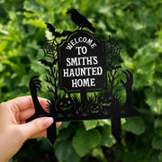 Welcome To Our Haunted Home With Pumpkins And Bats - Personalized Metal Garden Stake - HALW185_MEGSTA