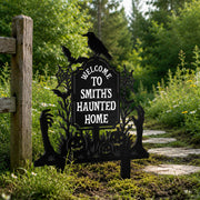 Welcome To Our Haunted Home With Pumpkins And Bats - Personalized Metal Garden Stake - HALW185_MEGSTA
