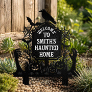 Welcome To Our Haunted Home With Pumpkins And Bats - Personalized Metal Garden Stake - HALW185_MEGSTA