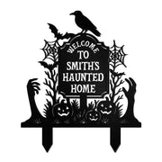 Welcome To Our Haunted Home With Pumpkins And Bats - Personalized Metal Garden Stake - HALW185_MEGSTA