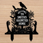 Welcome To Our Haunted Home With Pumpkins And Bats - Personalized Metal Garden Stake - HALW185_MEGSTA