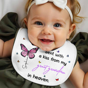 Sent With A Kiss From Great Grandma, Butterflies Design - Personalized Baby Bib - HME227_BBB