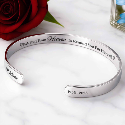 A Hug From Heaven Bracelet With Heart And Angel Wings - Personalized Custom Bracelet Cuff - HME366_BCUF